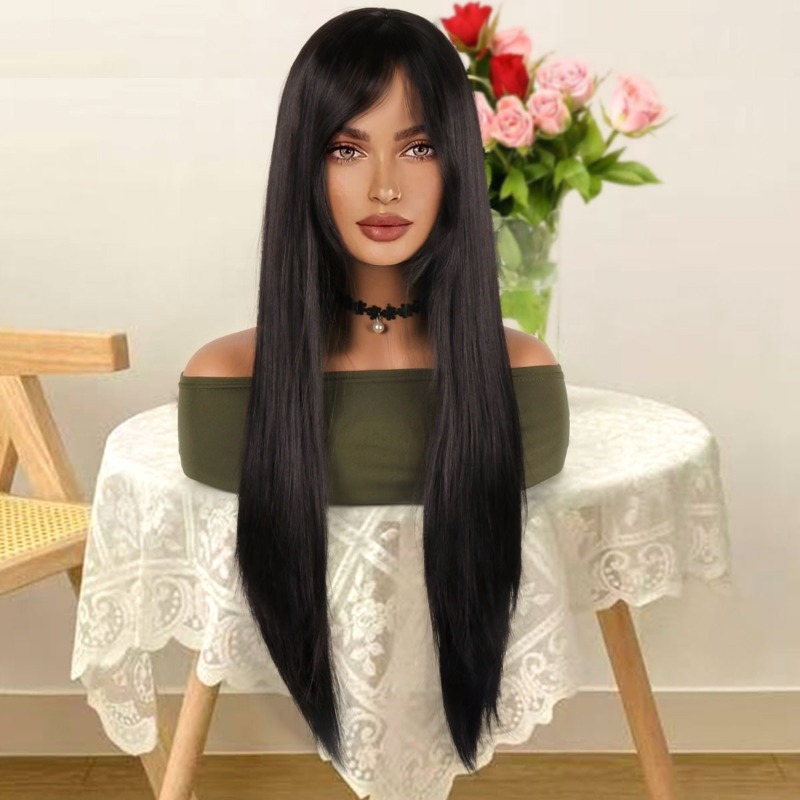 Women'S Clothing And Accessories - Peluca sintética negra larga y lisa