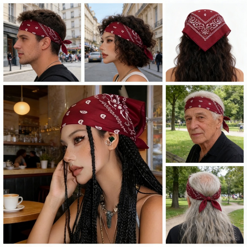 Women'S Accessories Go Outdoors - Pañuelo Bandana Cuadrado Rojo Vino Retro,