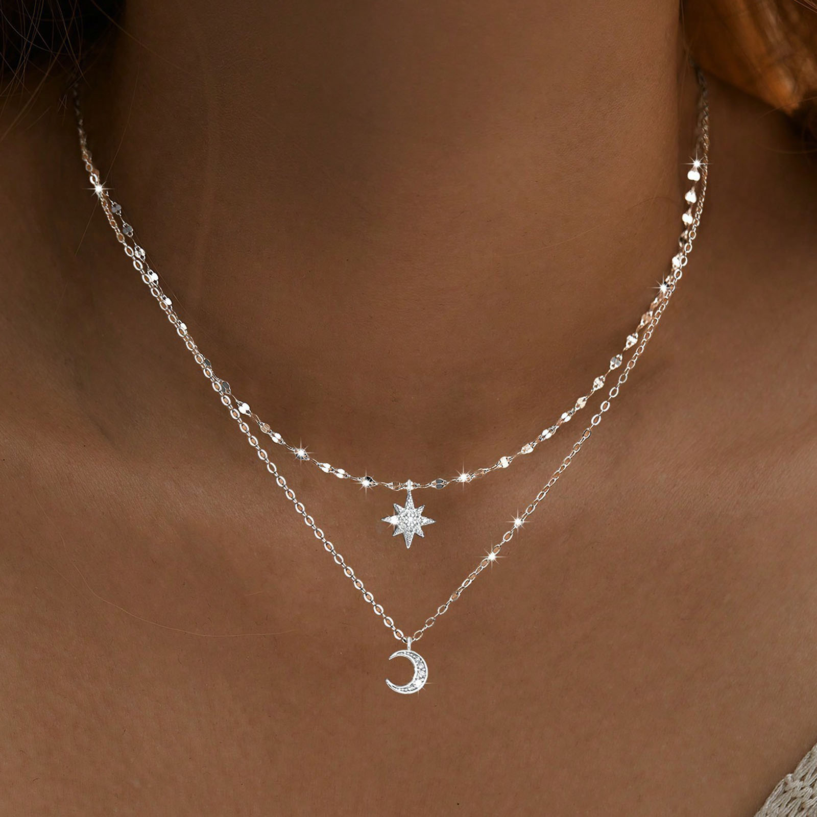 Collar de doble capa de luna d - Layered Necklace Set reseña y precio