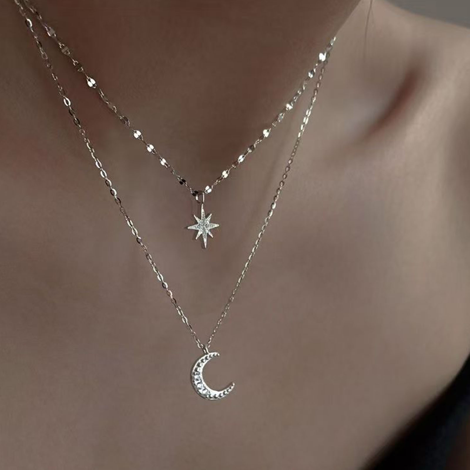 Collar de doble capa de luna d - Layered Necklace Set reseña y precio